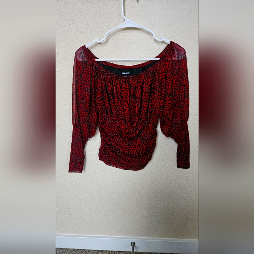 Red/Black leopard print blouse